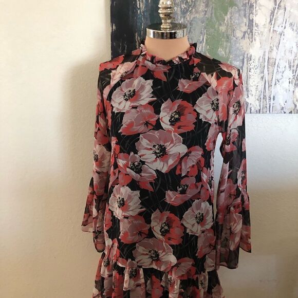 Misa Los Angeles Red/Black Ruffled Mini Dress - Picture 1 of 10